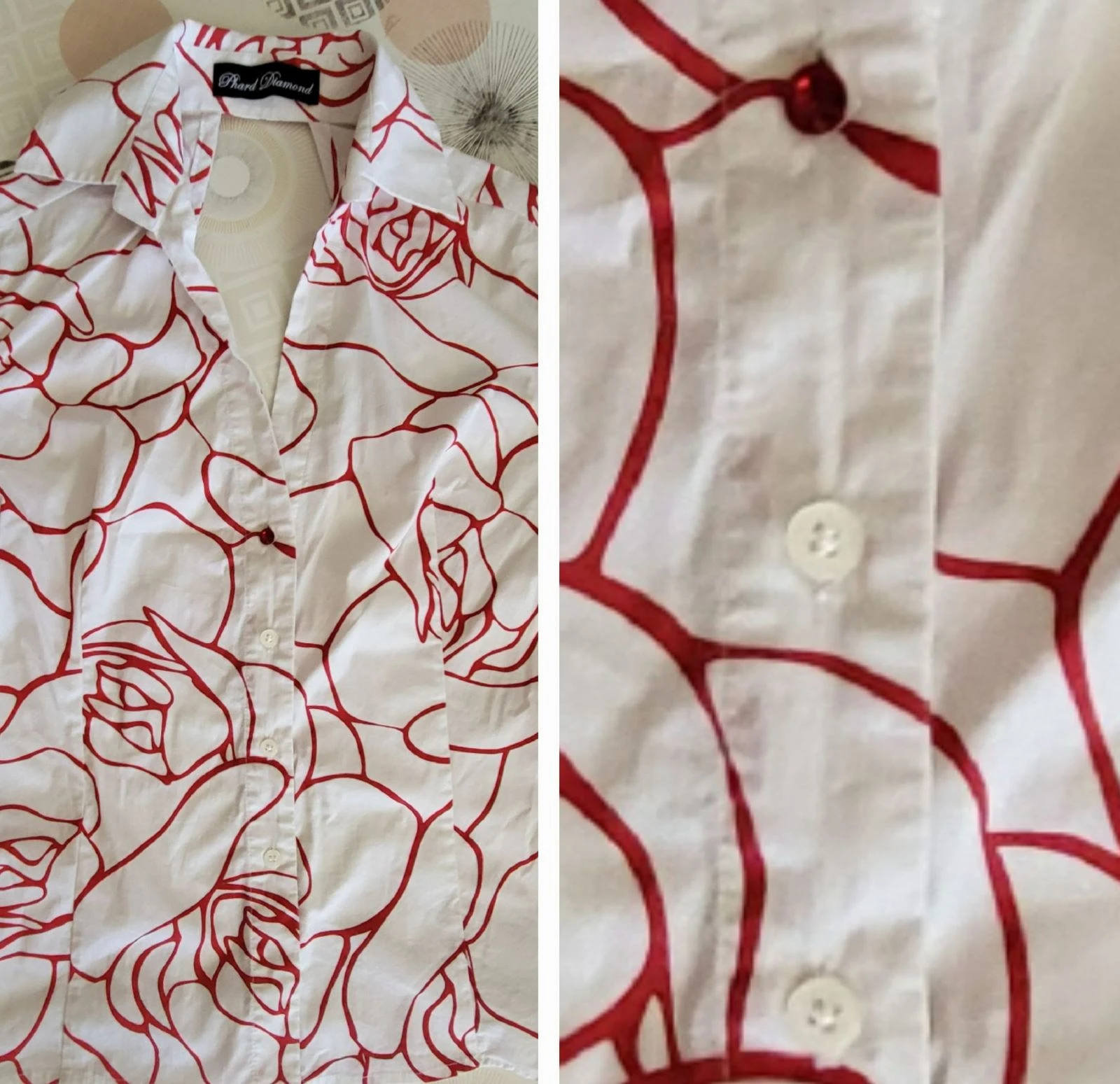 Phard Diamond Blusa TS/TFr36 - Manga 3/4-Branco&Vermelho- Gola V e Decote nas Costas – photo 17
